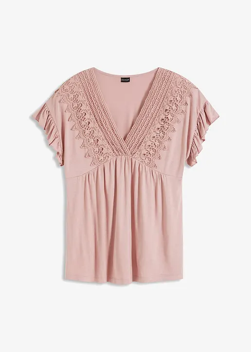 Shirt mit Spitze in rosa von vorne - bonprix