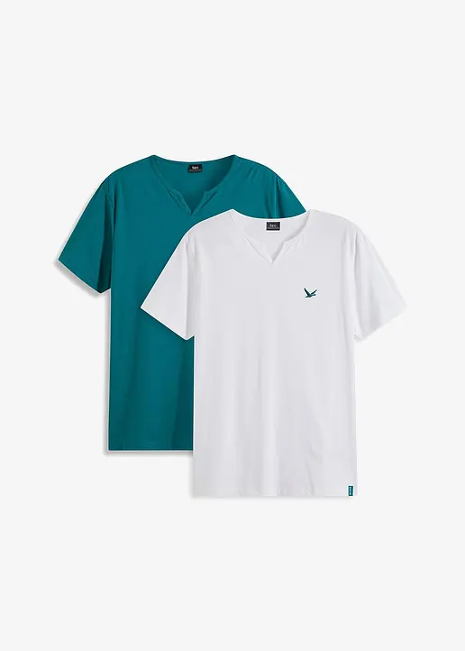 T-Shirt (2er Pack) in petrol von vorne - bonprix