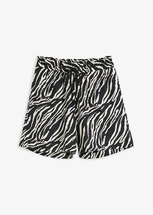 Paperbag Shorts mit Schnürung in schwarz von vorne - bonprix