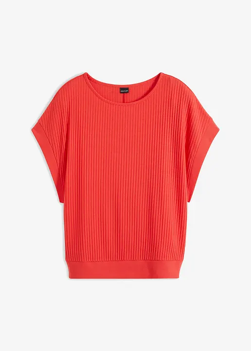 Rippshirt mit Fledermausärmeln in rot von vorne - bonprix