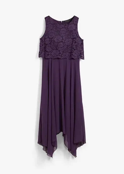 Premium Chiffonkleid mit Spitze in lila von vorne - bonprix