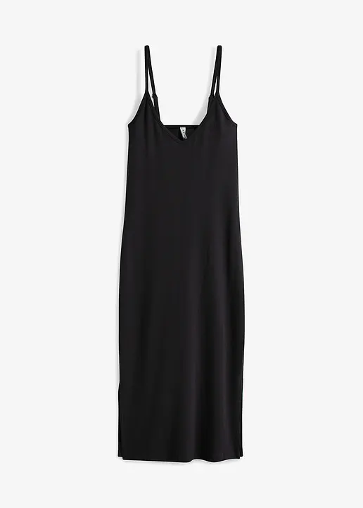 Geripptes Bodycon-Kleid aus elastischem Baumwoll-Mix in schwarz von vorne - bonprix