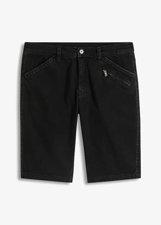 Stretch-Jeans-Bermuda, Relaxed Fit in schwarz von vorne - RAINBOW