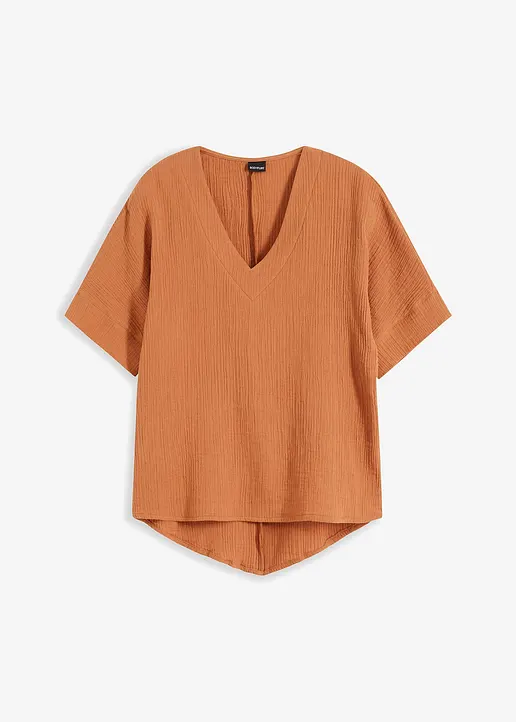 Bluse aus reiner Baumwolle in braun von vorne - bonprix