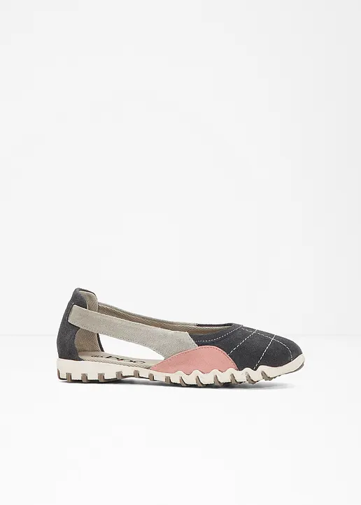 Ballerina aus Leder in grau von vorne - bonprix