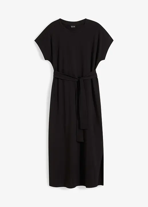 Midikleid aus Baumwolle mit Stretch in schwarz von vorne - bonprix