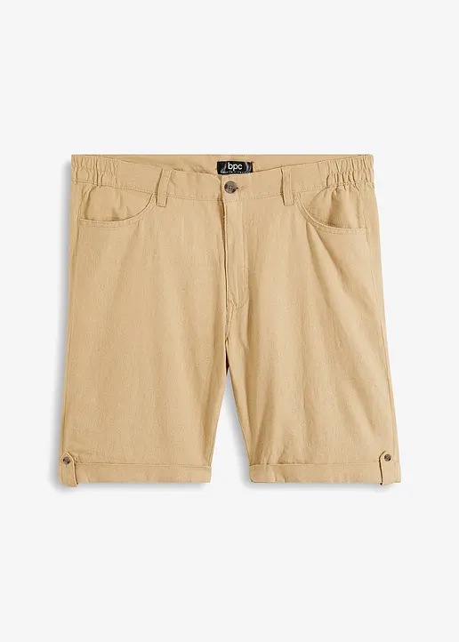 Bermuda mit Leinenanteil und Turn-Up, Regular Fit in beige von vorne - bpc bonprix collection