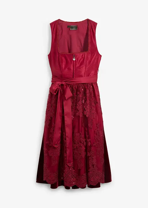 Dirndl mit bestickter Schürze (2-tlg. Set) in rot von vorne - bonprix