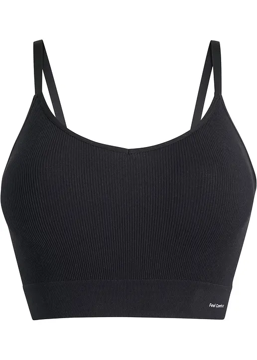 Feel Comfort Seamless Bustier gerippt in schwarz von vorne - bonprix
