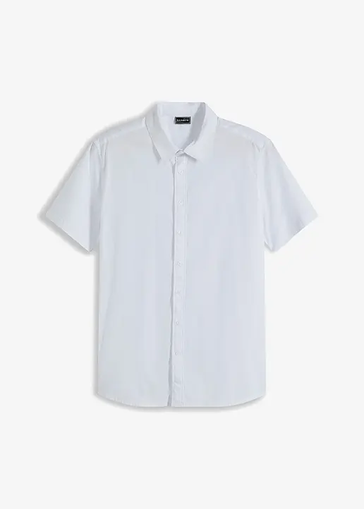 Stretch-Kurzarmhemd, Slim Fit in weiß von vorne - bonprix
