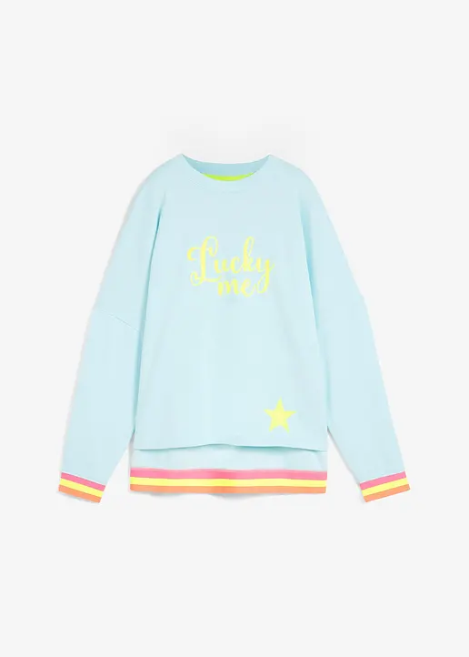 Sweatshirt mint bunten Bündchen in blau von vorne - bonprix