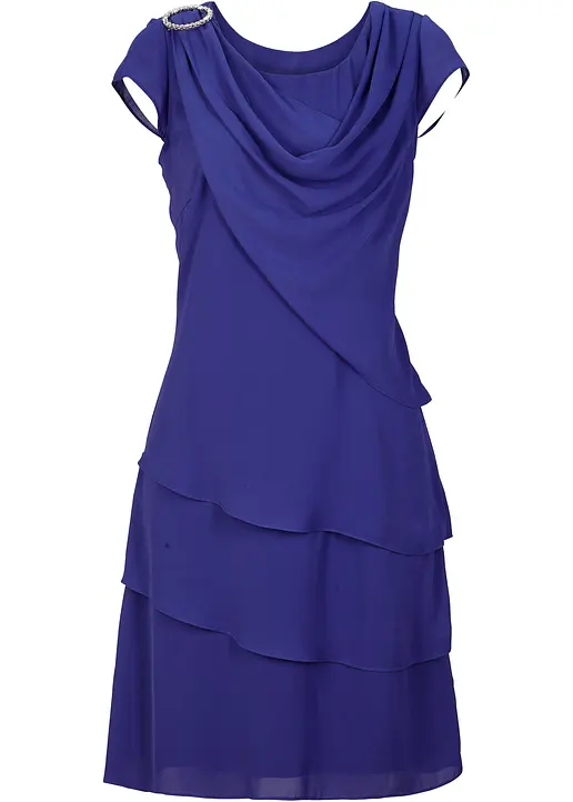 Minikleid im Lagen-Look mit dekorativem Accessoire in blau von vorne - bonprix