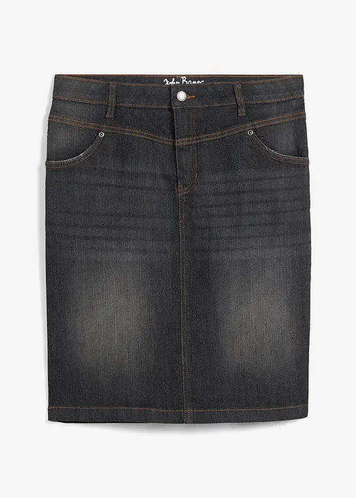 Stretch-Jeansrock in schwarz von vorne - bonprix
