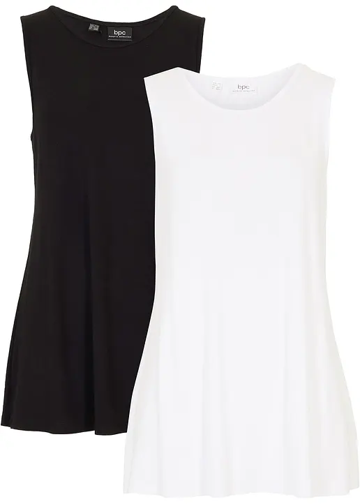 Long-Top aus softer Viskose, 2er- Pack in weiß von vorne - bonprix