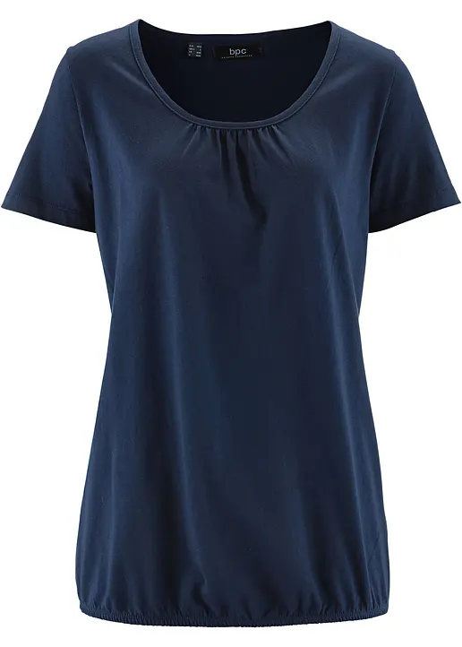 Shirt aus reiner Baumwolle, Kurzarm in blau von vorne - bonprix