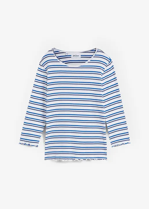 Rippshirt mit Wellenkante, 3/4-Ärmel in blau von vorne - bonprix