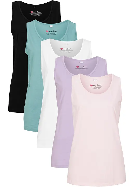Long-Top aus reiner Baumwolle (5er Pack) in lila von vorne - bonprix