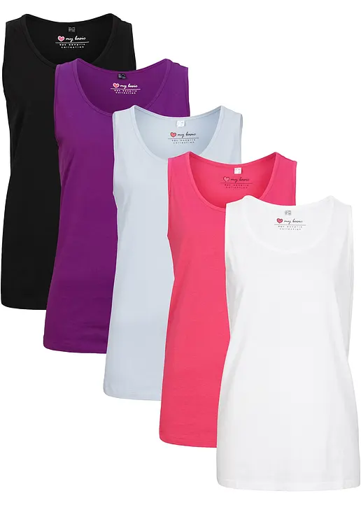 Long-Top aus reiner Baumwolle (5er Pack) in blau von vorne - bonprix