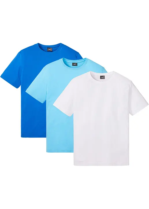 T-Shirt (3er Pack) in blau von vorne - bonprix