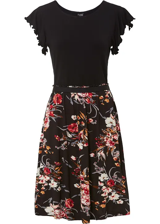 Jerseykleid in schwarz von vorne - bonprix