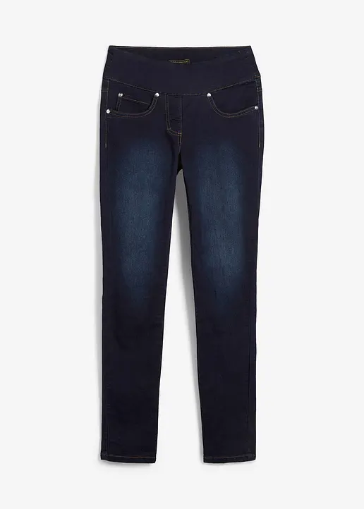 Straight-Jeans Mid Waist, Super Stretch mit Bequembund in blau von vorne - bonprix