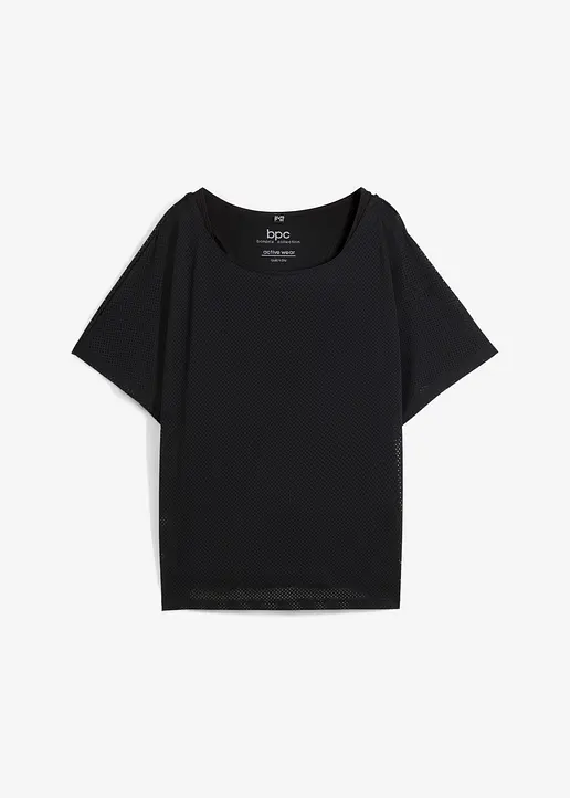 Sport-Top mit Mesh-Shirt (2-tlg. Set) in schwarz von vorne - bonprix
