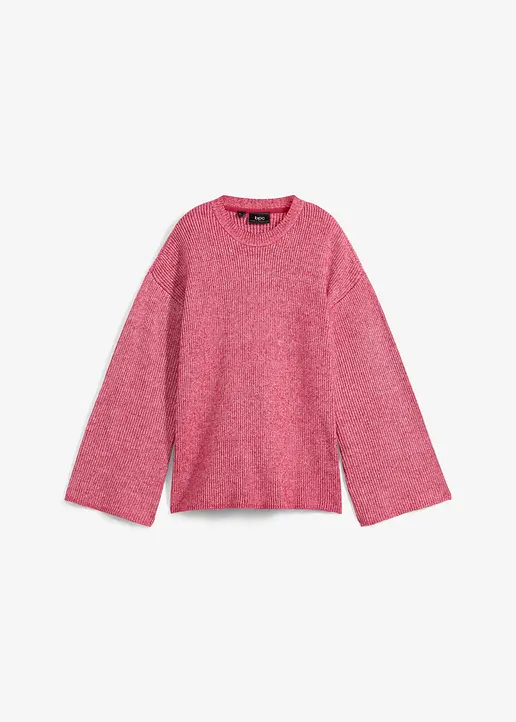 Boxy-Pullover aus Rippstrick in pink von vorne - bonprix