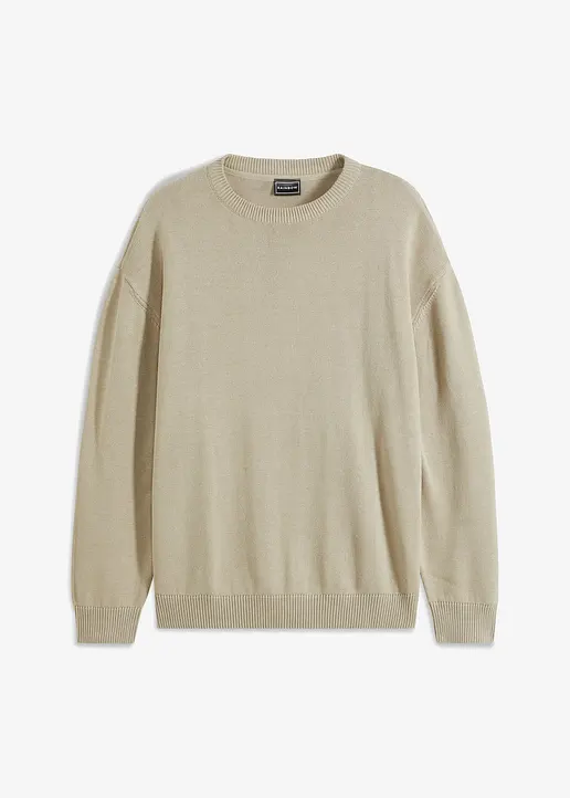 Rundhalspullover mit Baumwolle, Loose Fit in grau von vorne - bonprix
