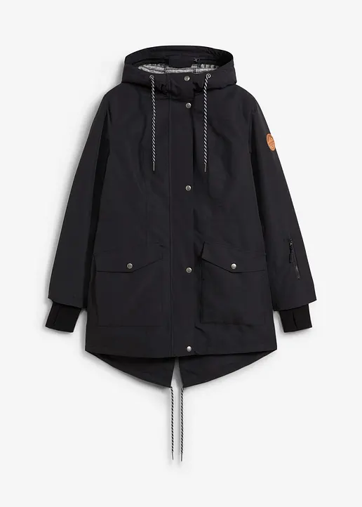 wasserdichte 3in1 Longjacke mit praktischen Taschen in schwarz von vorne - bonprix