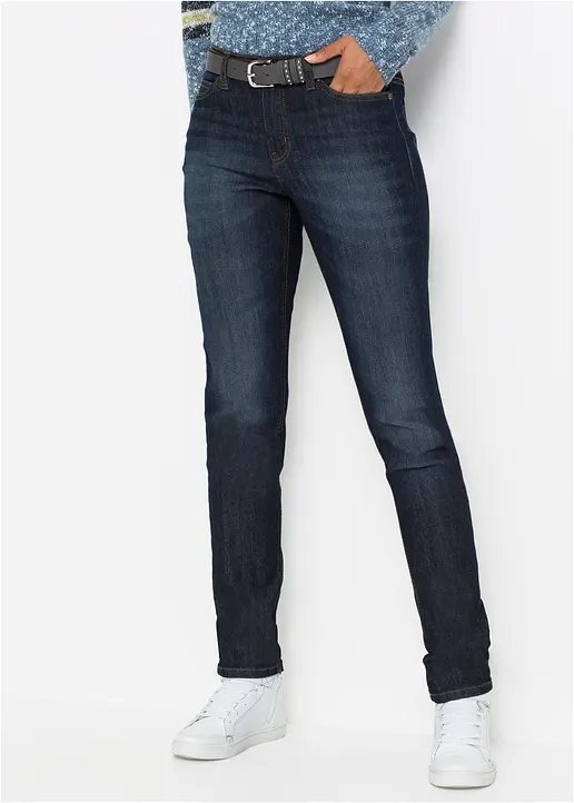 Mom-Jeans Mid Waist, Komfort-Stretch in blau von vorne - bonprix
