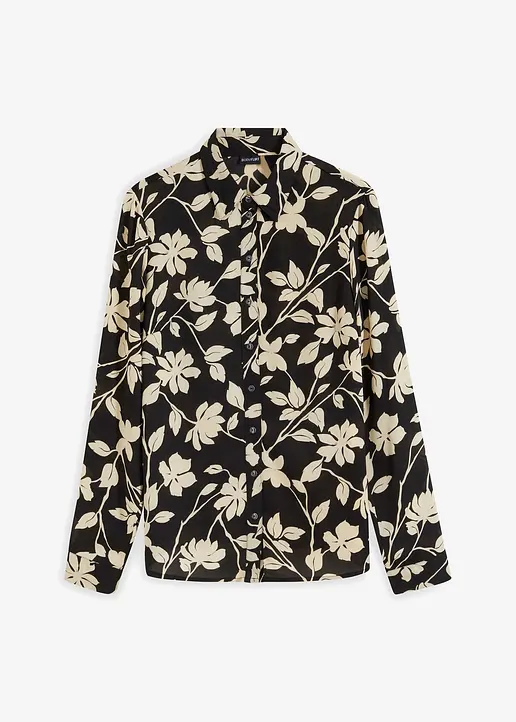 bedruckte Chiffonbluse in schwarz von vorne - bonprix