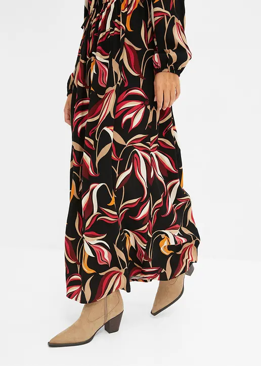 Maxikleid aus reiner Viskose in schwarz (Detailaufnahme) - bonprix