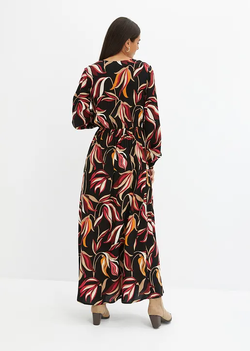 Maxikleid aus reiner Viskose in schwarz von hinten (Totalaufnahme) - bonprix