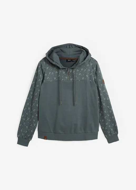 Kapuzensweatshirt mit Reißverschluss aus reiner Baumwolle in grün von vorne - bonprix