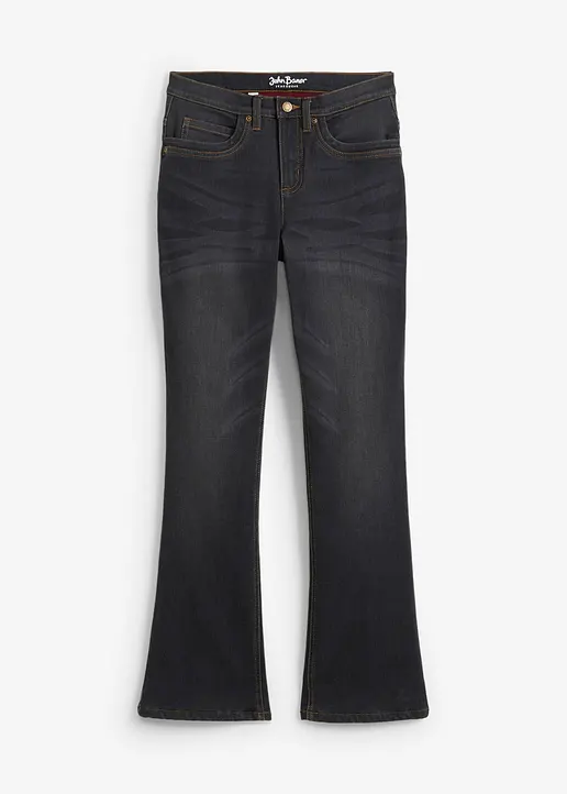 Bootcut-Jeans High Waist, Thermo in schwarz von vorne - bonprix