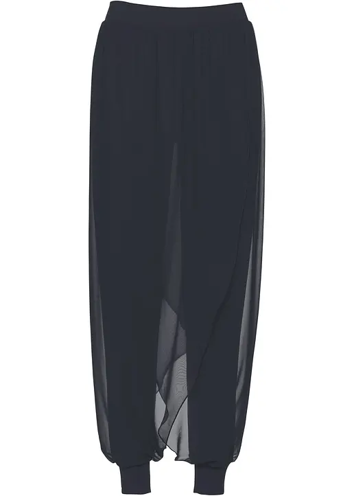 Hose mit Chiffon in schwarz von vorne - bonprix