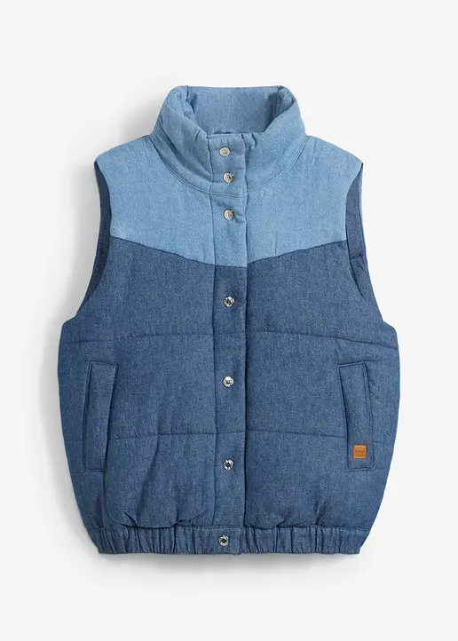 Jeans-Steppweste in blau von vorne - bonprix