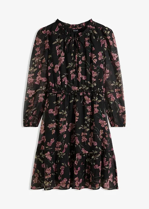 Chiffonkleid in schwarz von vorne - bonprix