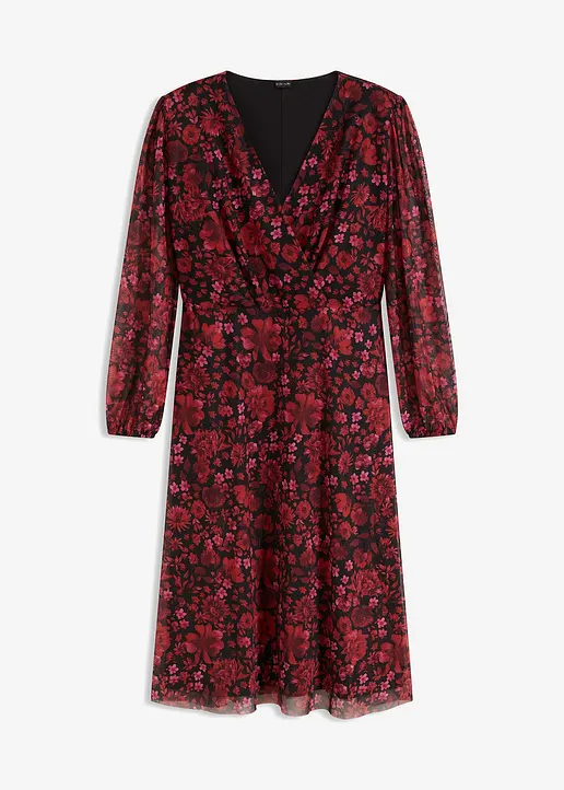 bedrucktes Mesh-Midikleid in rot von vorne - bonprix