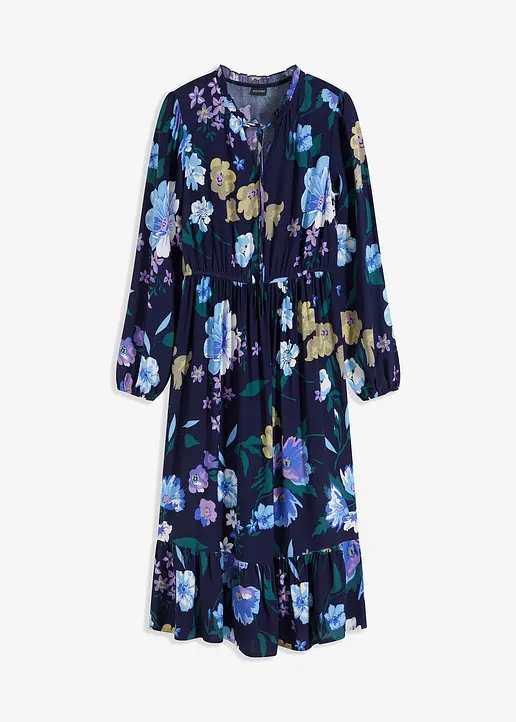 bedrucktes Midikleid aus fließender Viskose in blau von vorne - bonprix