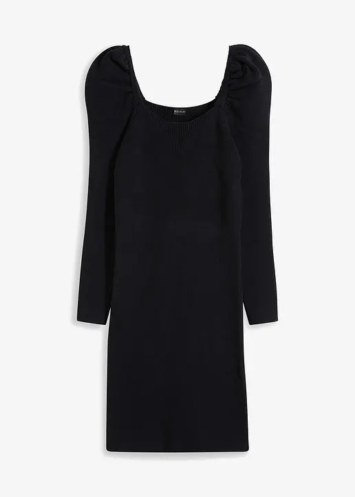 Strickkleid mit Karree-Ausschnitt in schwarz von vorne - bonprix