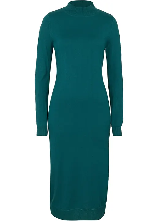 Strickkleid mit Stehkragen in grün von vorne - bonprix