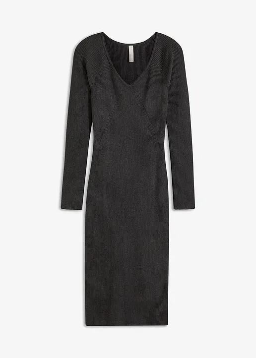 Strickkleid, Ripp-Strick in grau von vorne - bonprix