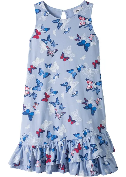Jerseykleid aus reiner Bio-Baumwolle mit Volant in blau von vorne - bonprix
