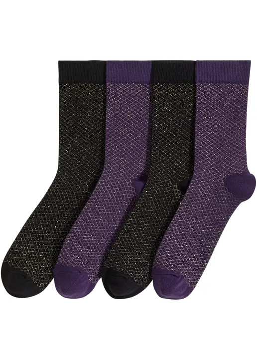 Socken mit Glitzergarn mit Bio-Baumwolle (4er Pack) in schwarz von vorne - bonprix