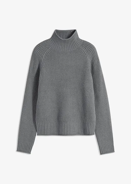 Strickpullover mit Stehkragen in grau von vorne - bonprix
