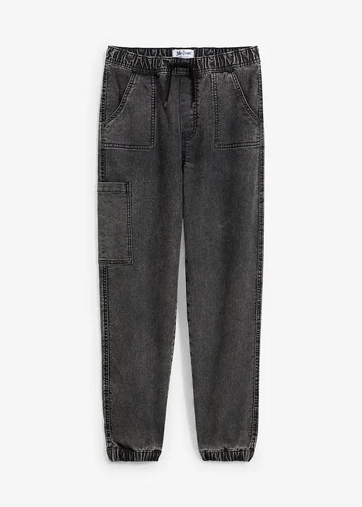 Loose Fit Stretch-Cargo-Jeans in grau von vorne - bonprix