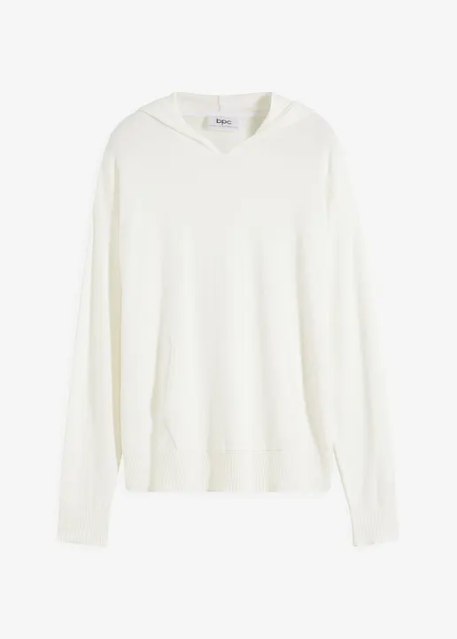 Strick-Hoodie mit Kängurutasche aus Viskose-Mix in weiß von vorne - bonprix