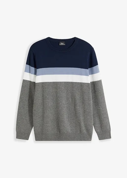 Feinstrickpullover mit reiner Baumwolle in blau von vorne - bonprix