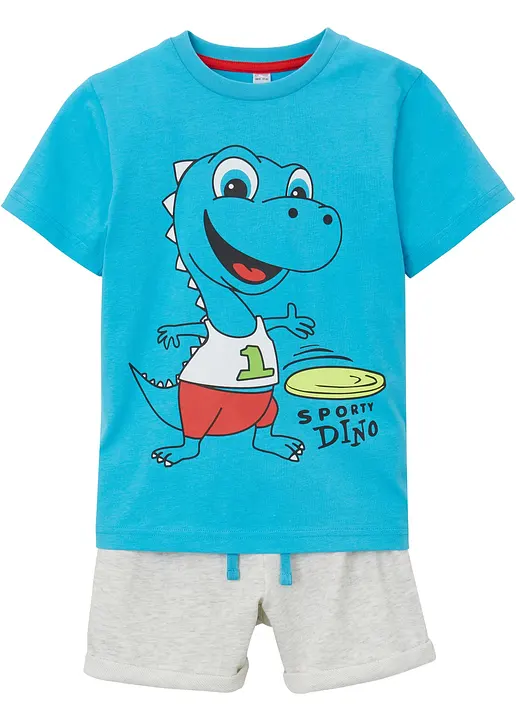 T-Shirt und Shorts (2-tlg.Set) in blau von vorne - bonprix